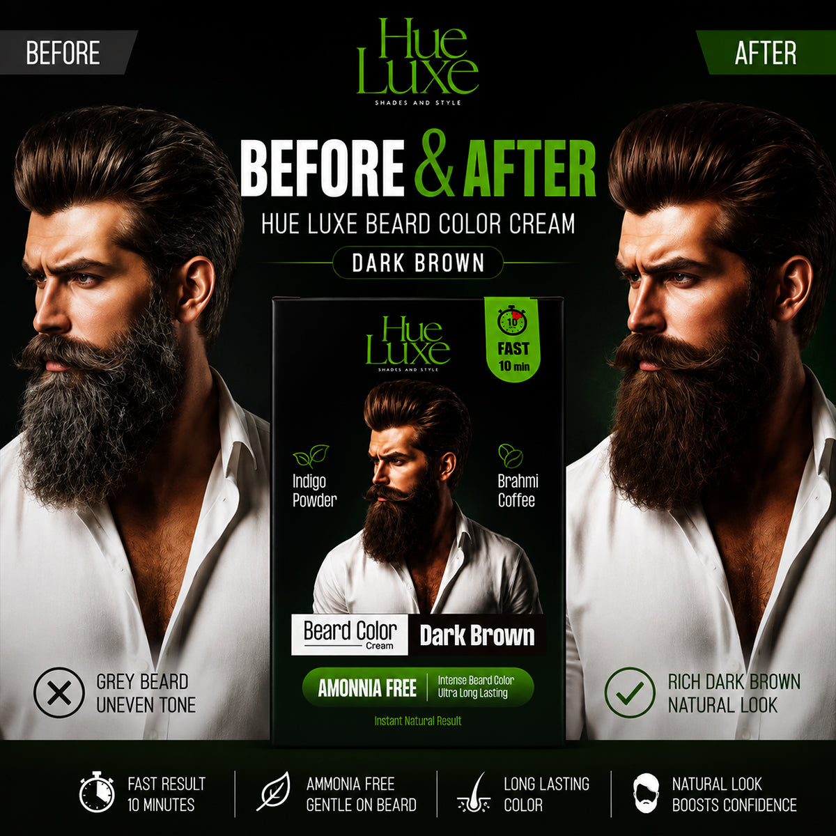 Hue Luxe Beard Color Cream Black 24ml