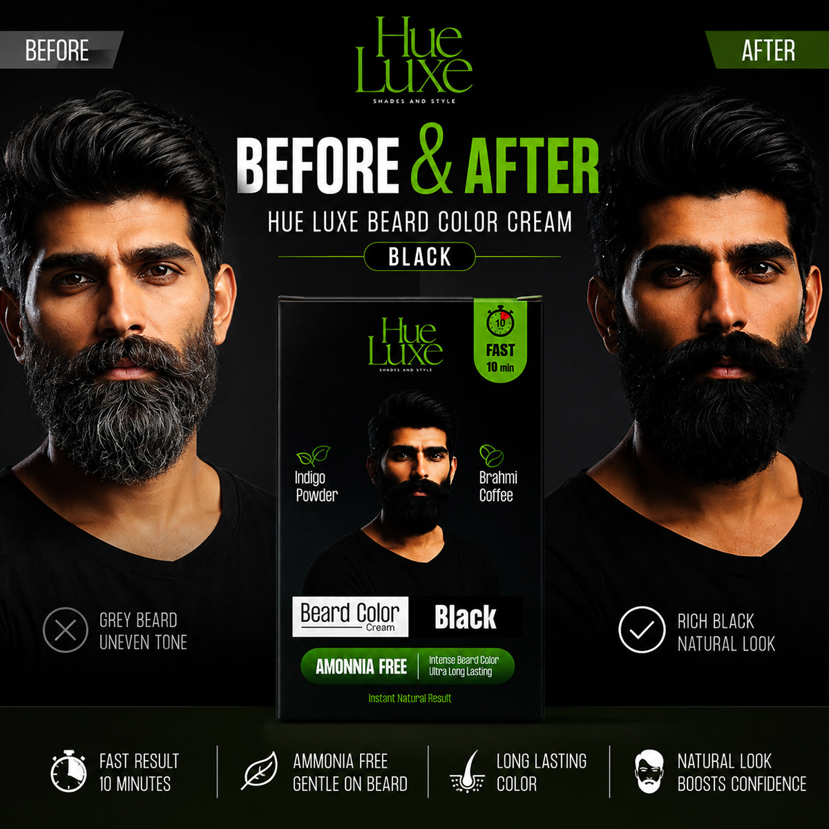 Hue Luxe Beard Color Cream Black 24ml