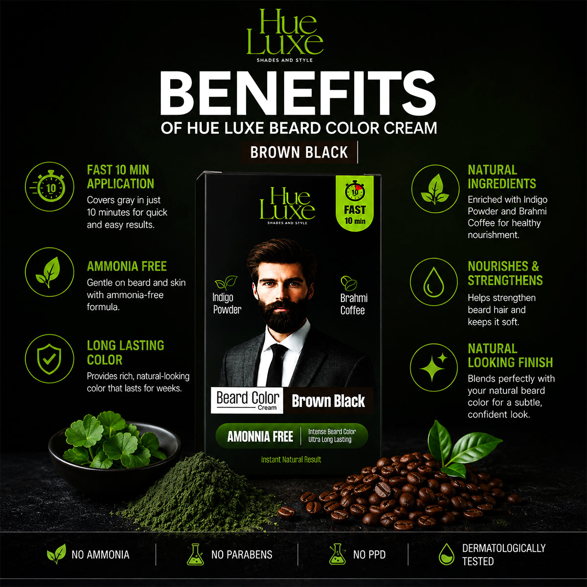 Hue Luxe Beard Color Cream Brown Black 50ml