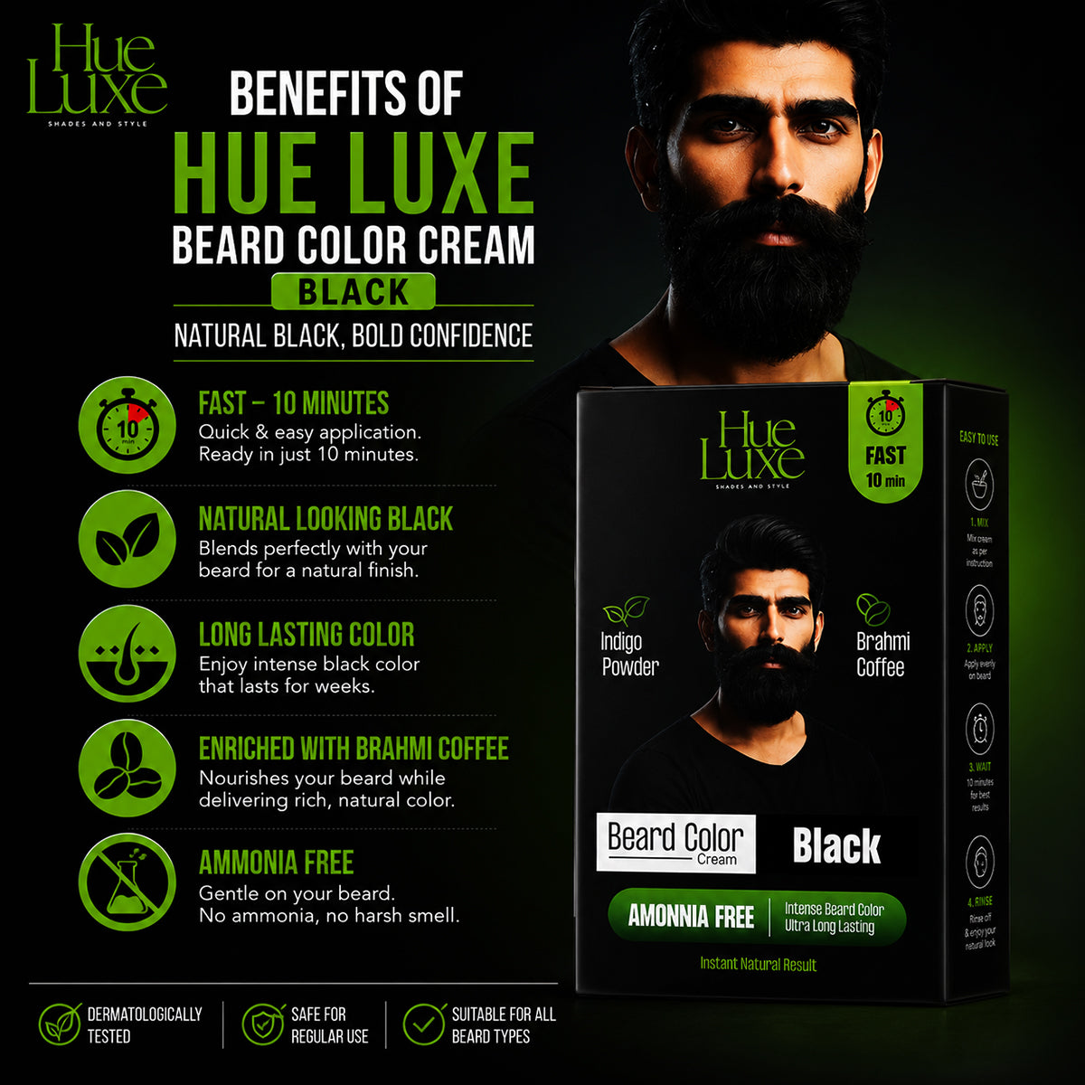 Hue Luxe Beard Color Cream Black 24ml