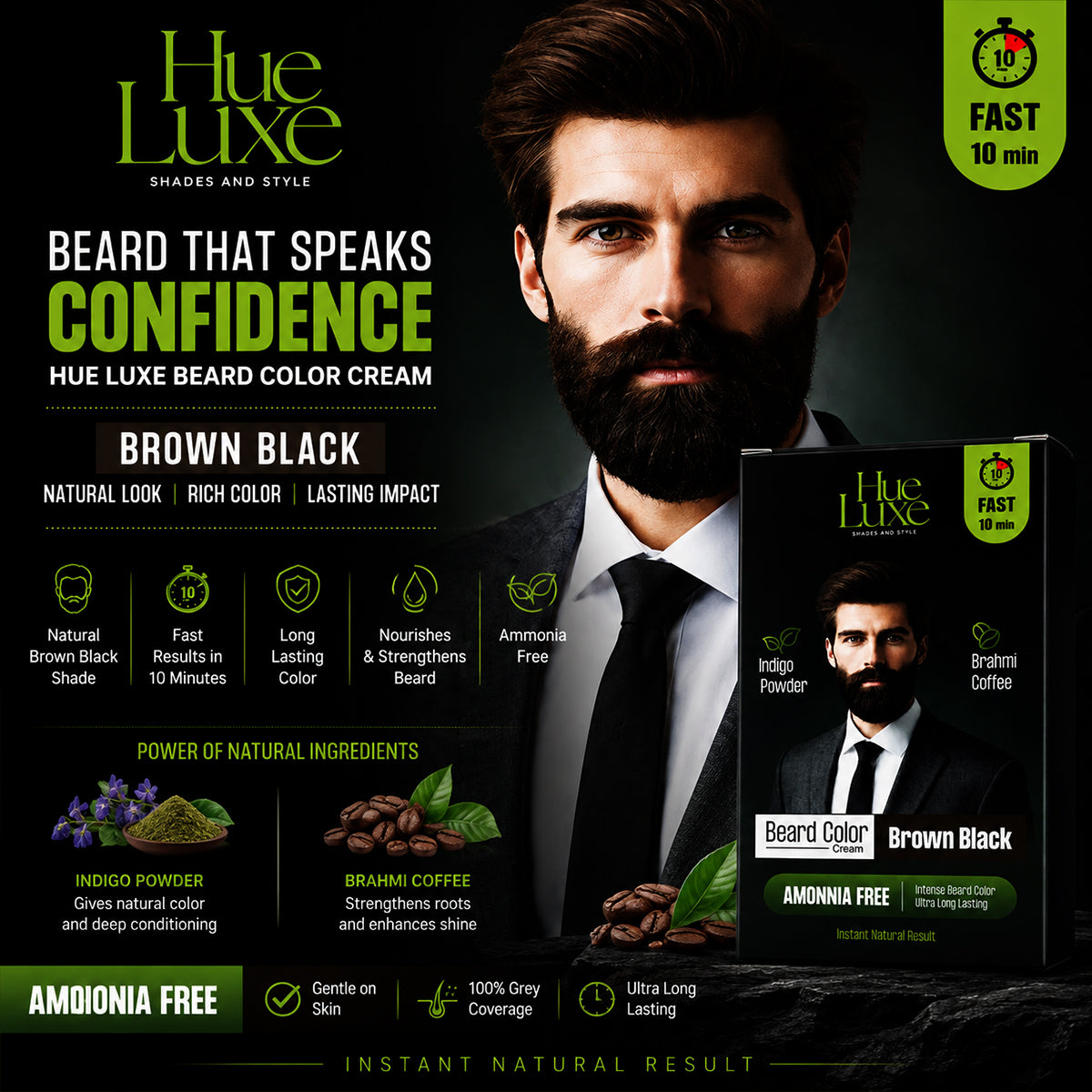 Hue Luxe Beard Color Cream Brown Black 50ml