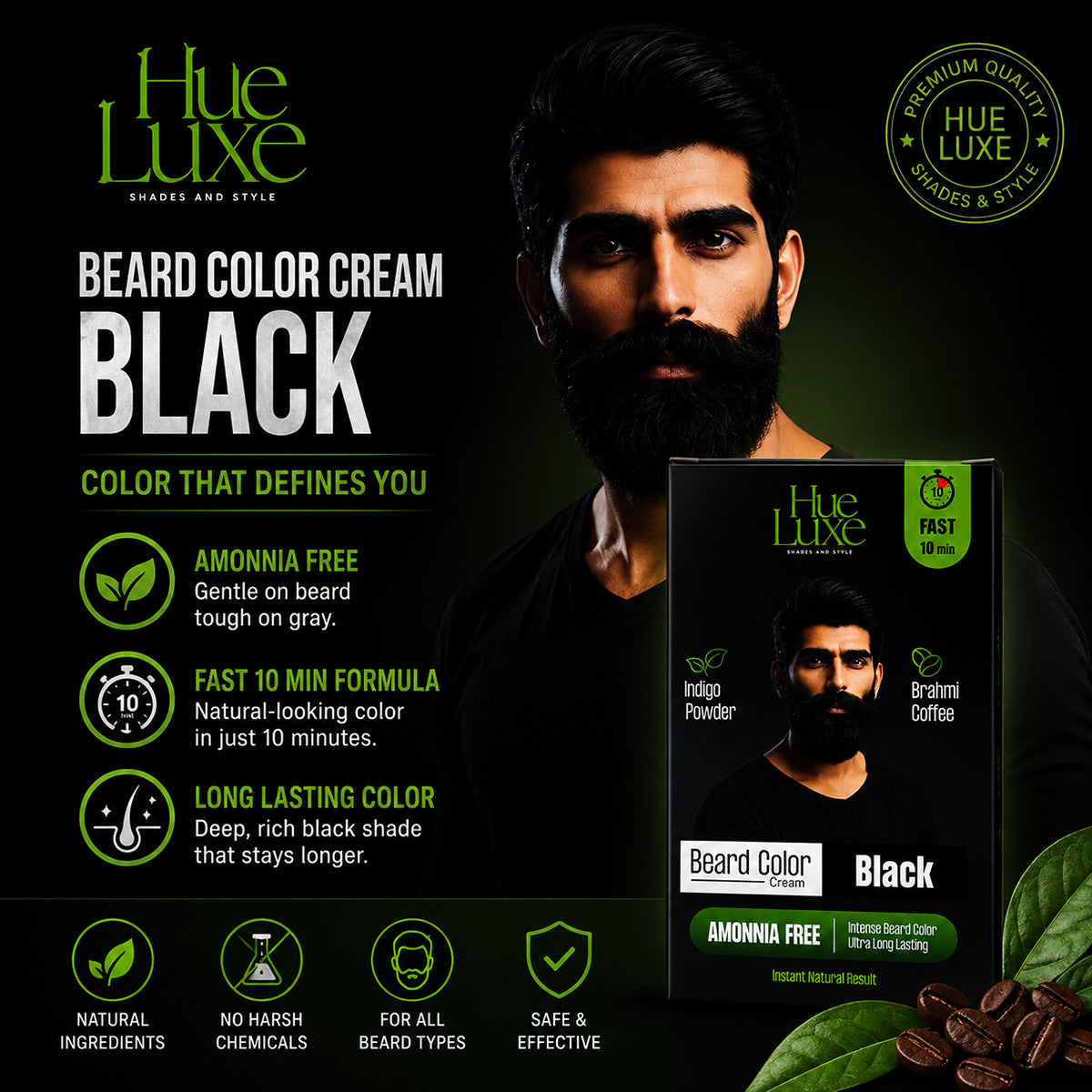 Hue Luxe Beard Color Cream Black 24ml