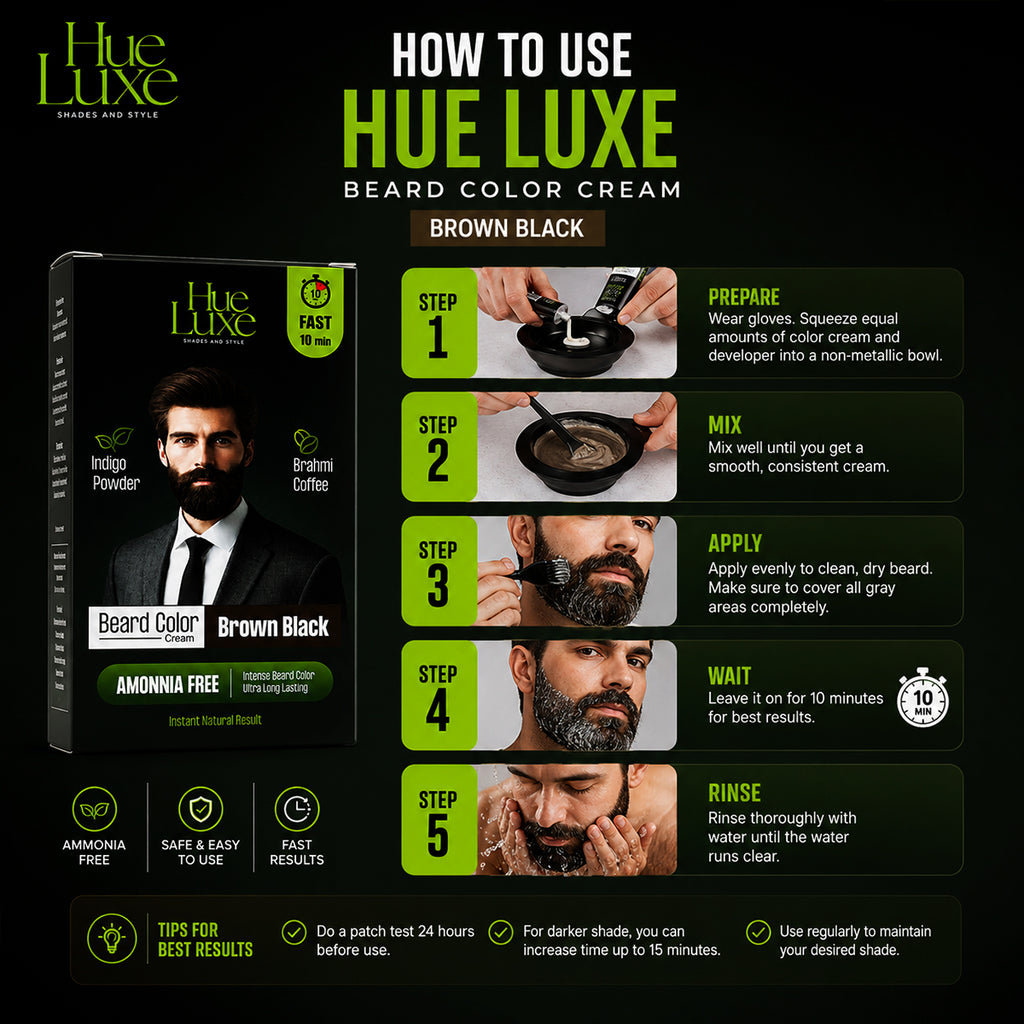 Hue Luxe Beard Color Cream Brown Black 50ml