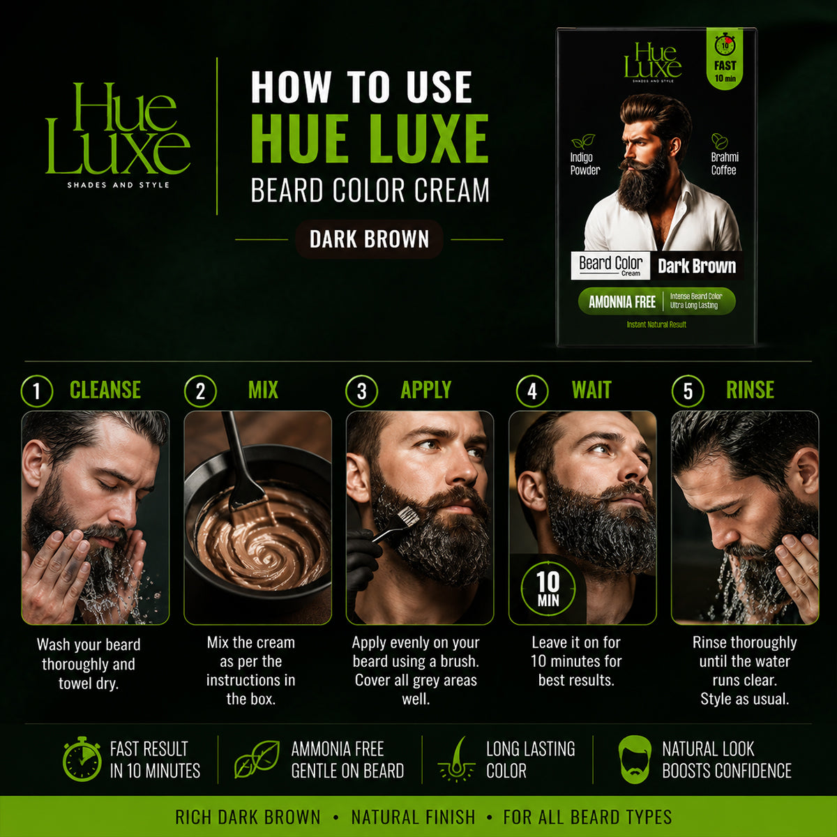 Hue Luxe Beard Color Cream Black 24ml