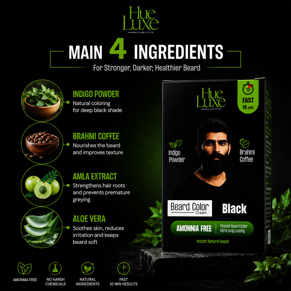 Hue Luxe Beard Color Cream Black 24ml